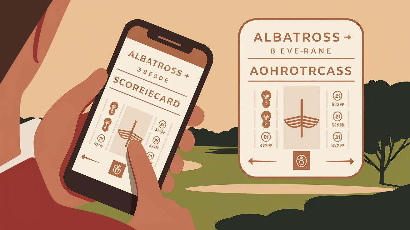 Golf scorecard and app screen showing how to track and record an albatross (-3) in golf.