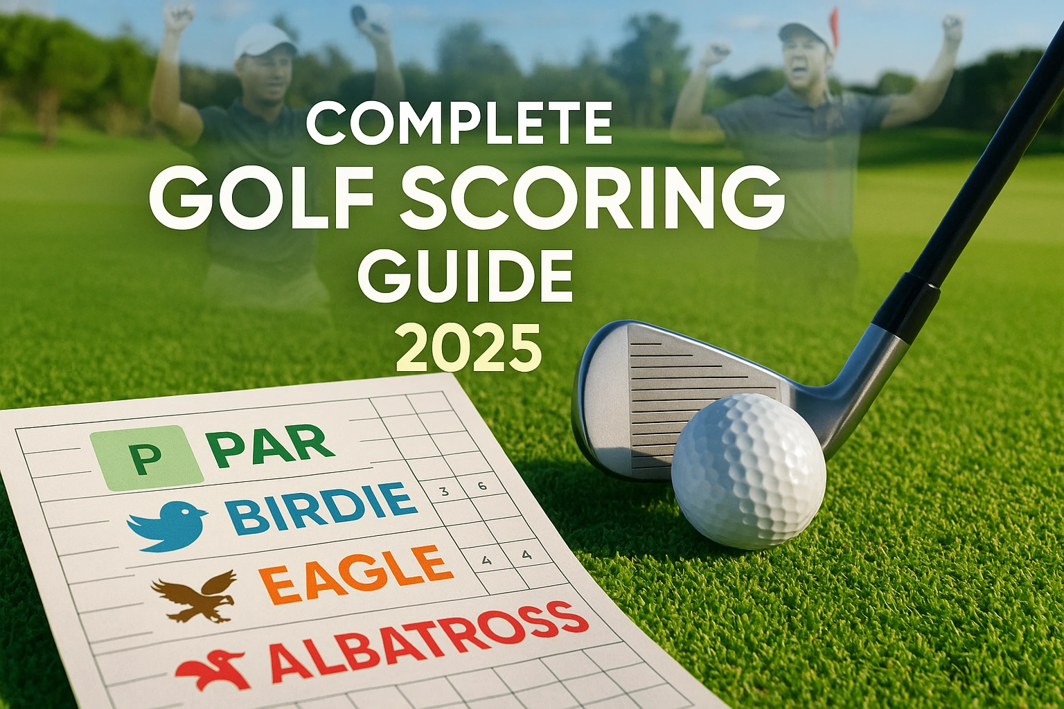 Golf scoring guide 2025 showing scorecard with par, birdie, and eagle terms explained for beginners and advanced golfers